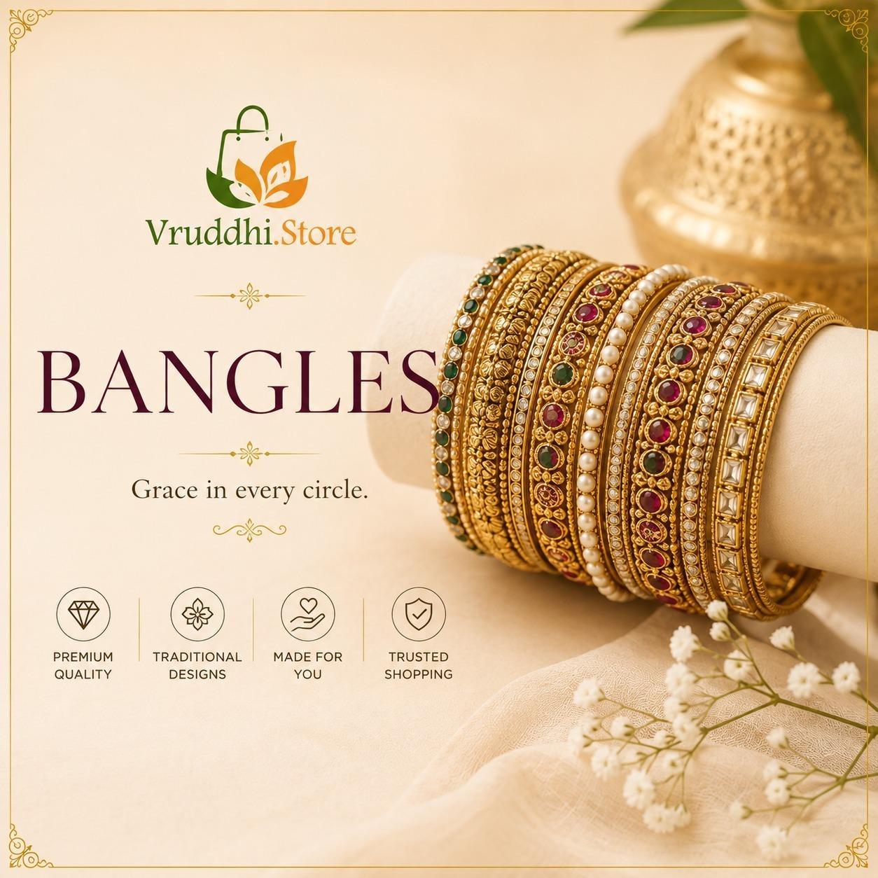 Decorative gold-toned bangles with pearl and stone detailing