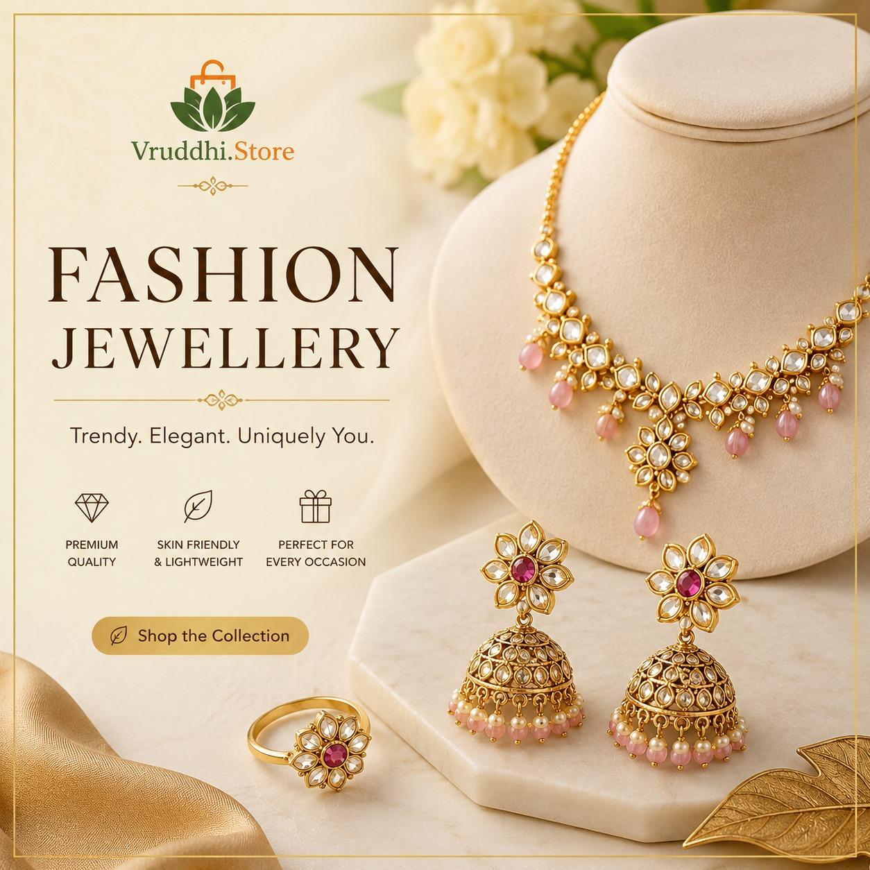 Fashion jewellery collection with necklace and matching earrings