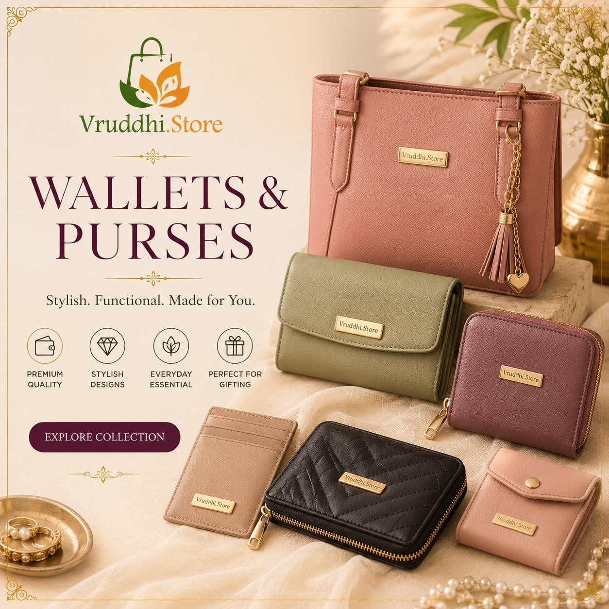 Collection of wallets and purses in coordinated fashion styles