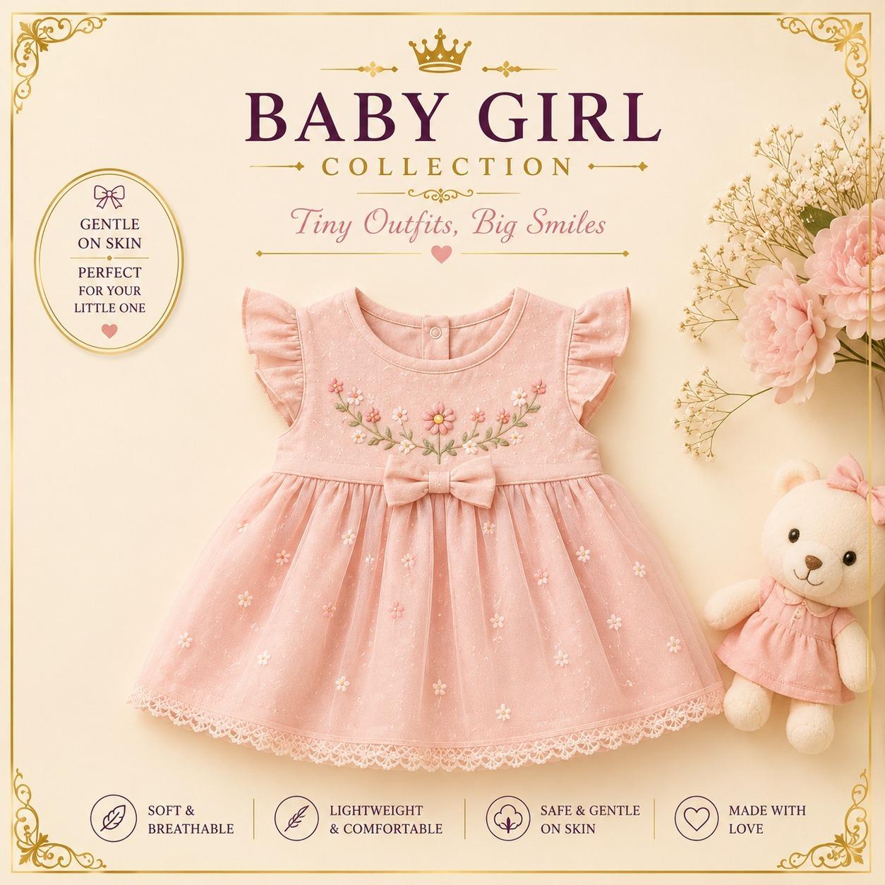 Pink embroidered baby girl frock