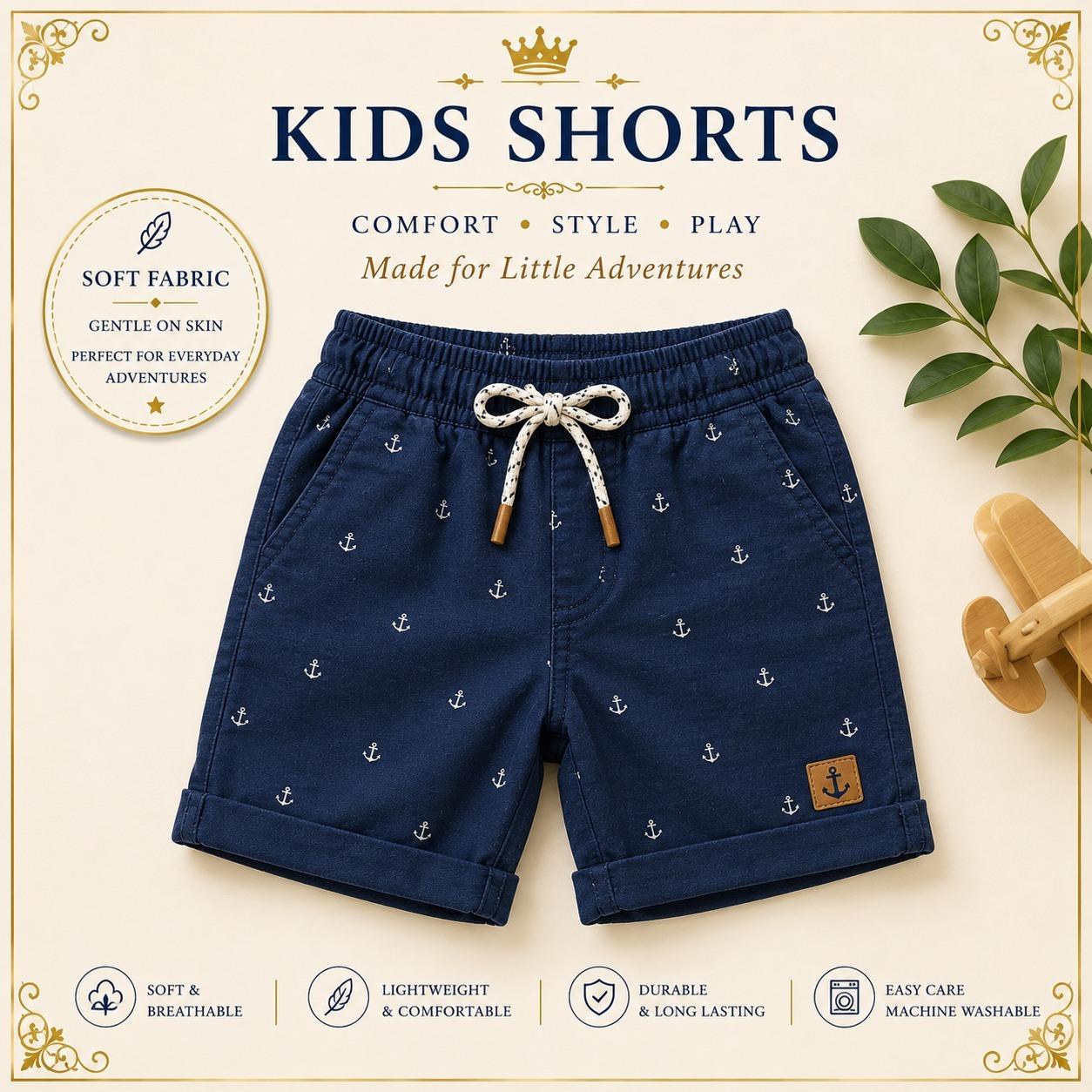 Navy boys shorts with anchor pattern