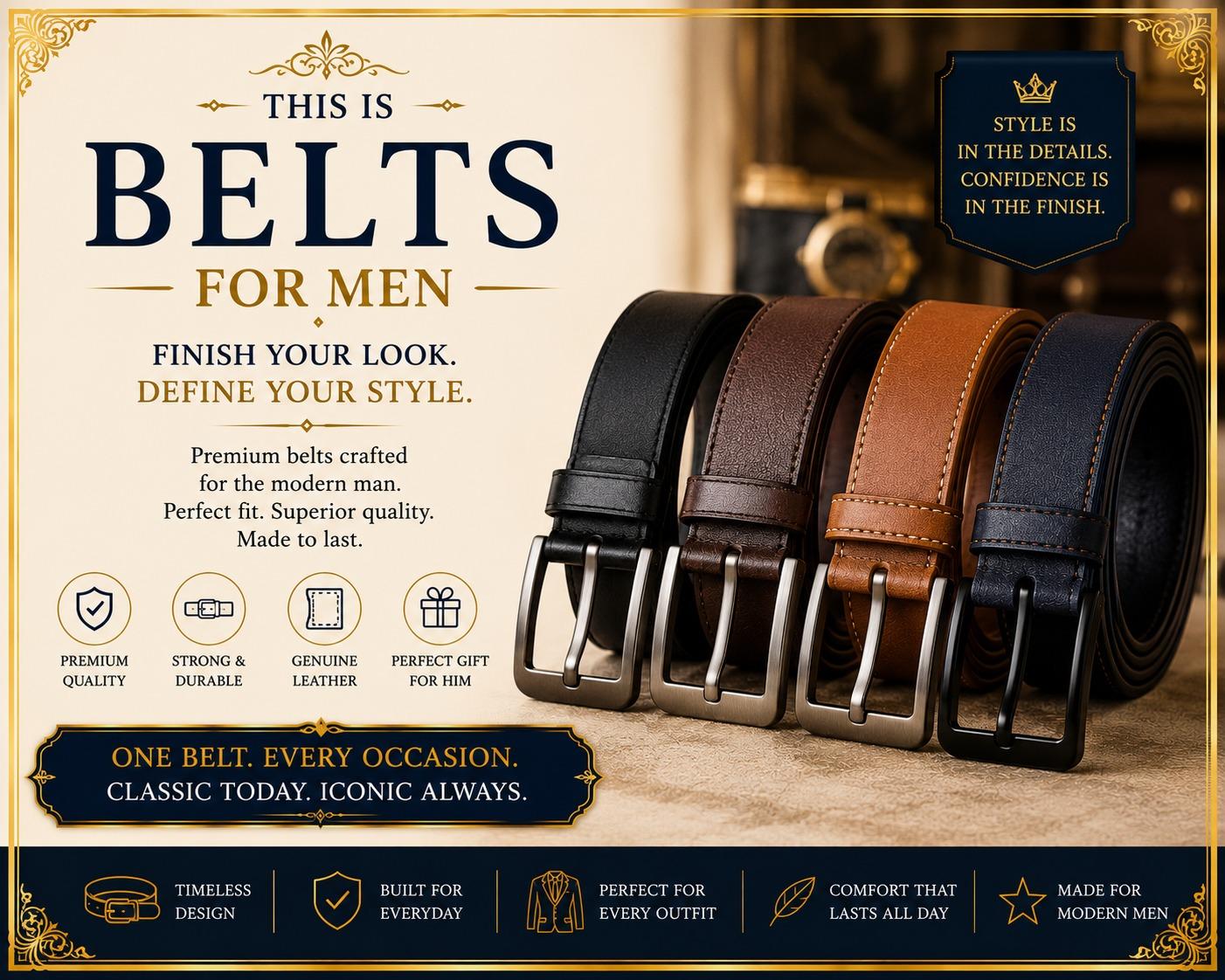 Men’s leather belts in black, brown and tan colours