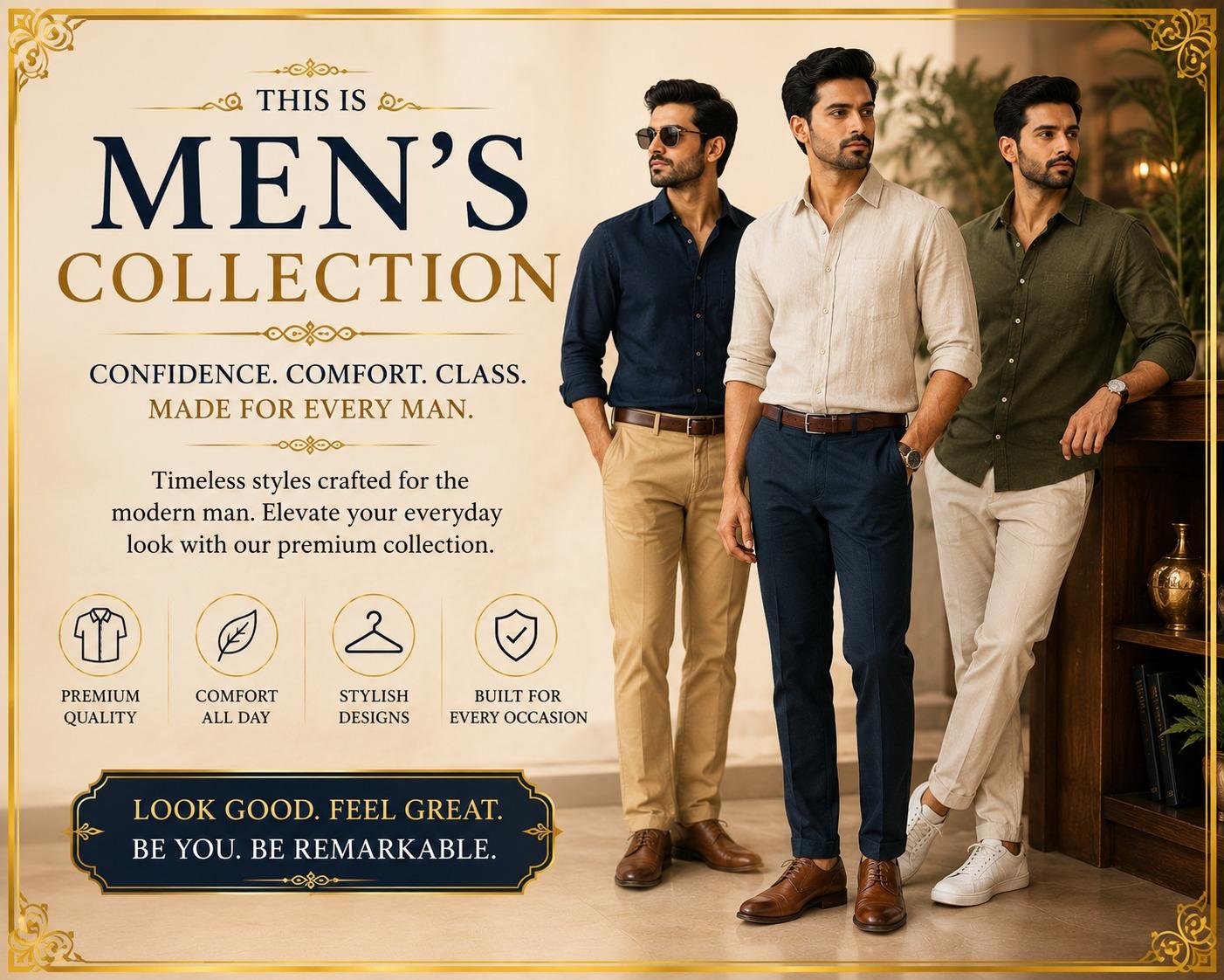 Men wearing smart casual shirts and trousers