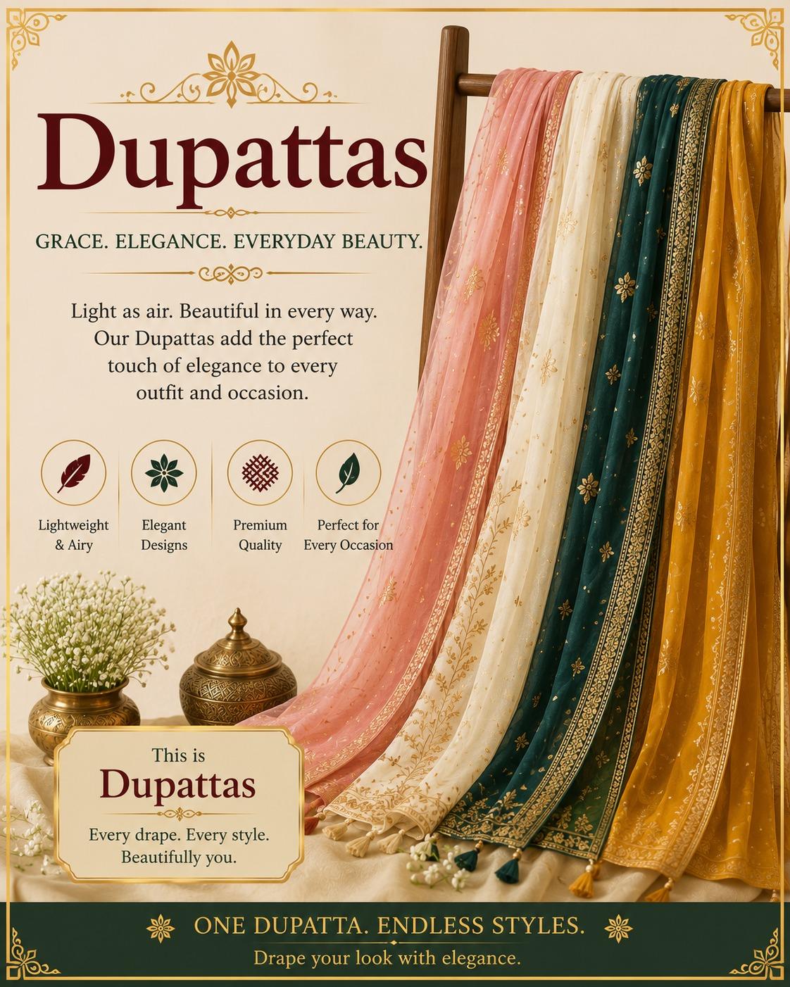 Colourful traditional dupattas with decorative borders