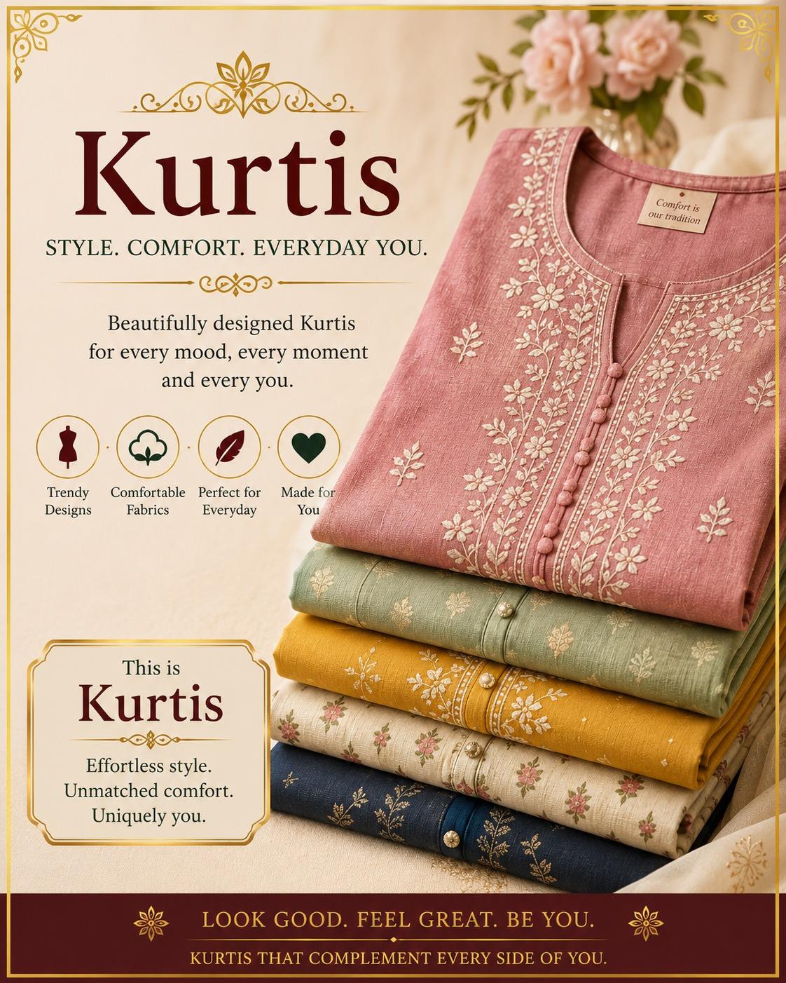 Women’s embroidered kurtis in traditional colours